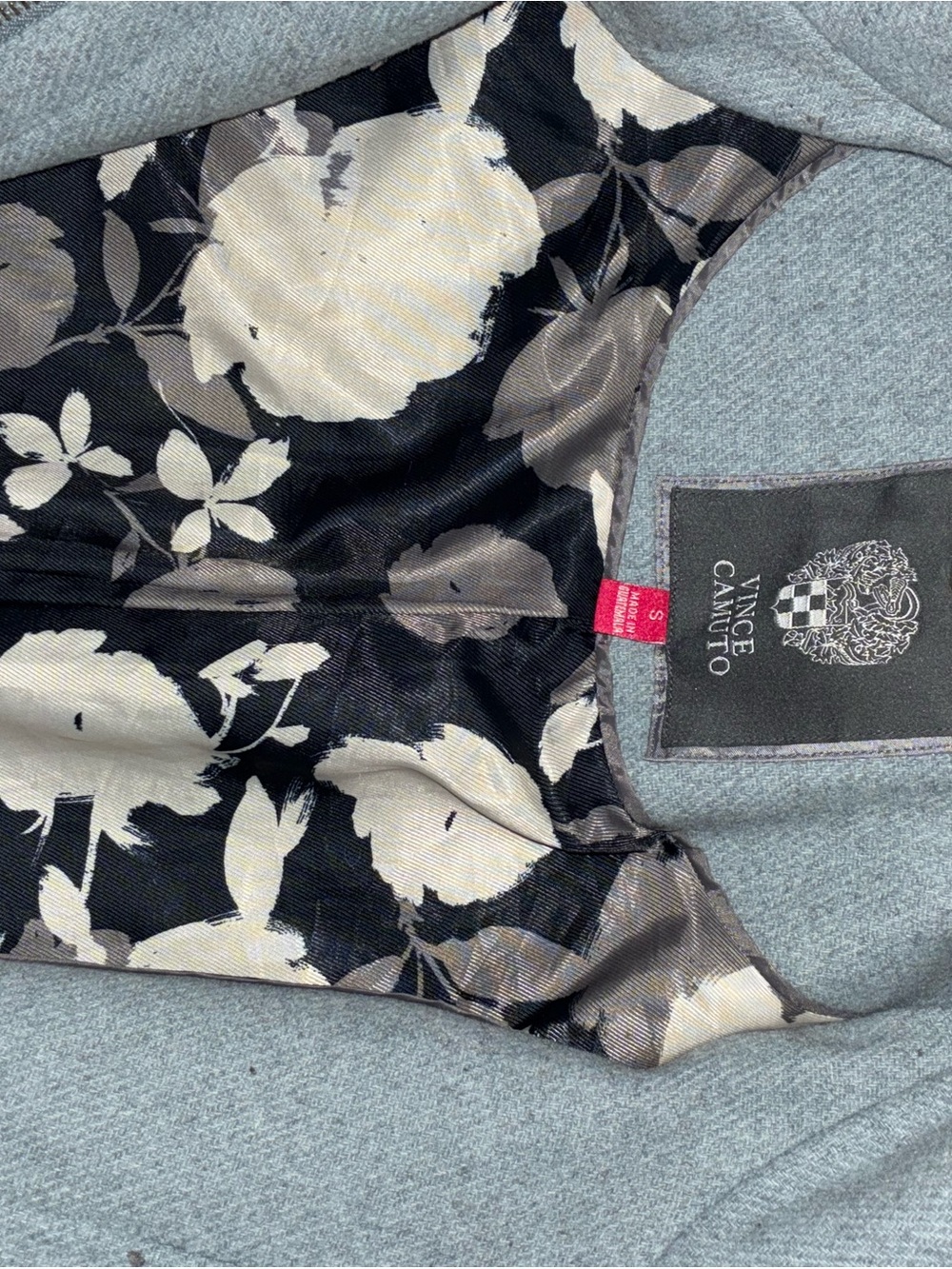 Vince Camuto Light Gray Blazer with Black Floral Lining